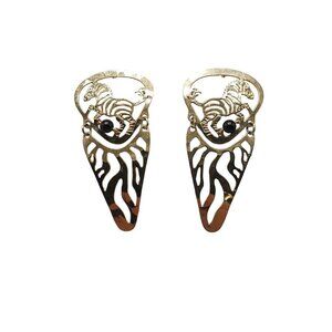 Gold Tone Wild Bryde Dangle Post Earrings With Black Onyx Accents Zebra Design